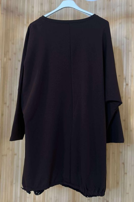 Oscar Immy Sequin Panel Sweatshirt Tunic Chocolate